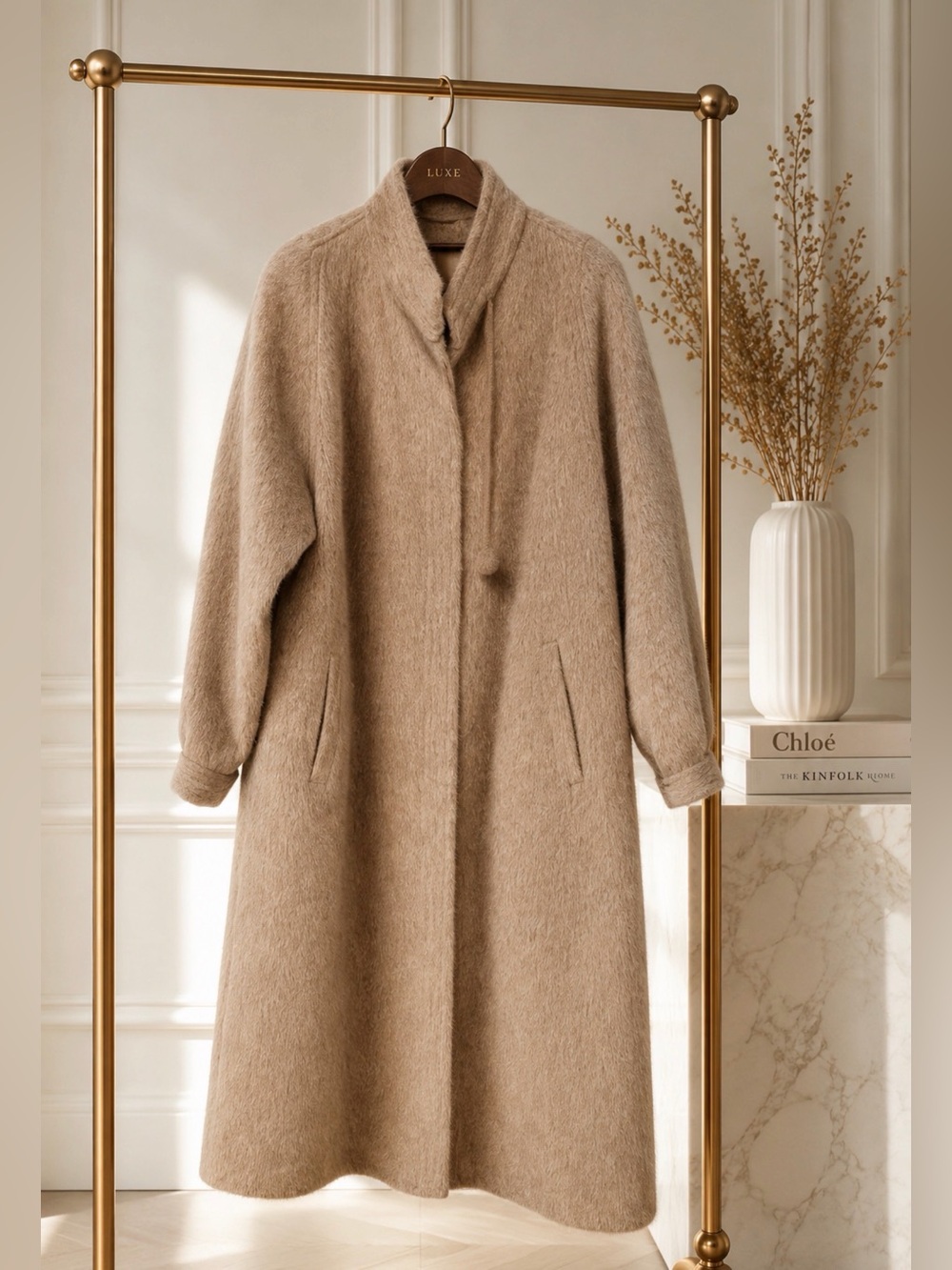 Vintage Genuine Alpaca Fur Blend Taupe Long Coat